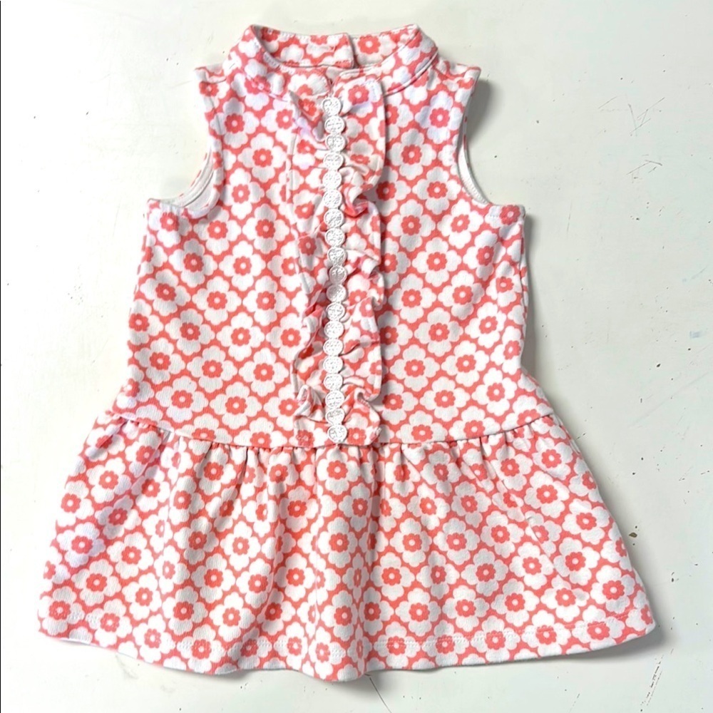 Janie and Jack Floral Geometric Spring Dress Coral 12-18m